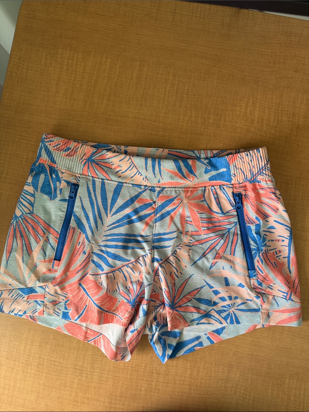Columbia Coral & Blue Tropical Leaf Athletic Shorts